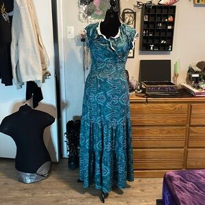 Blue Paisley Ruffled Tiered Maxi Sundress